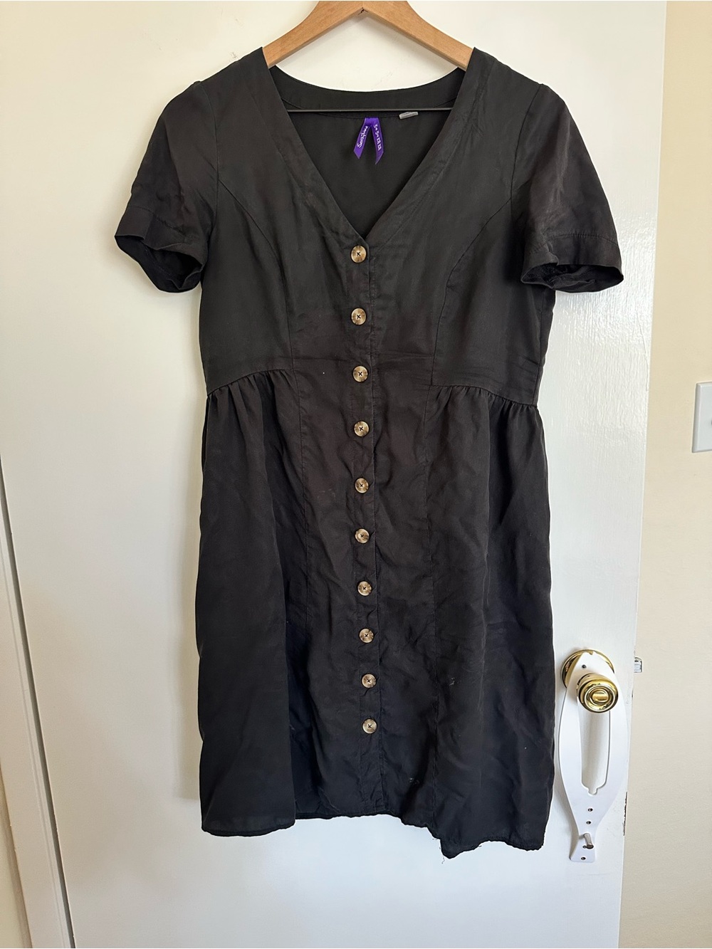 Seraphine Maternity Black Short-Sleeve Button-Front Dress, Size 2